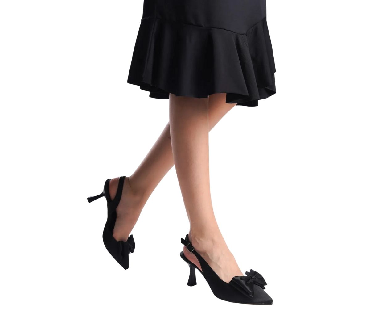 ZENVEA Siyah Saten Kadın Fiyonklu Abiye Ayakkabı